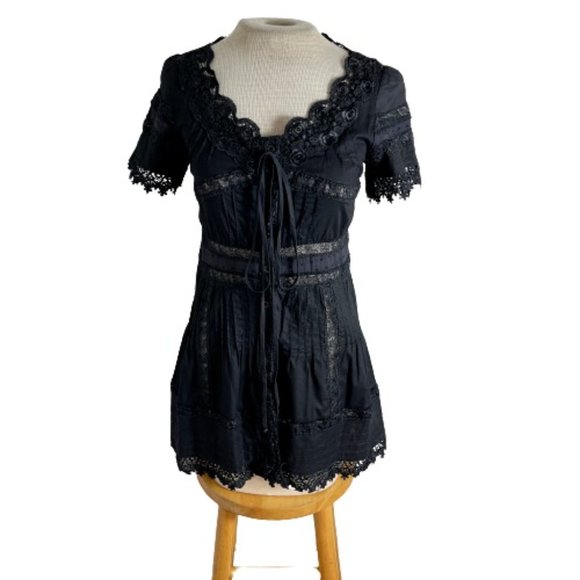 Hendi Tops - Hendi Romantic Lace Trim Top Shirt Blouse Black